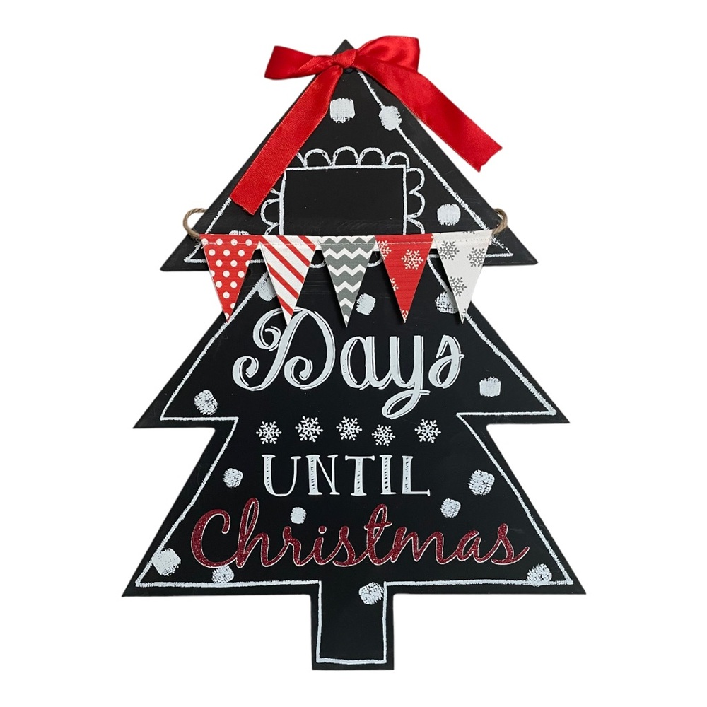 Wood ‘Days Until Christmas’ Christmas Tree 12x16” Chalkboard Advent Wall Decor